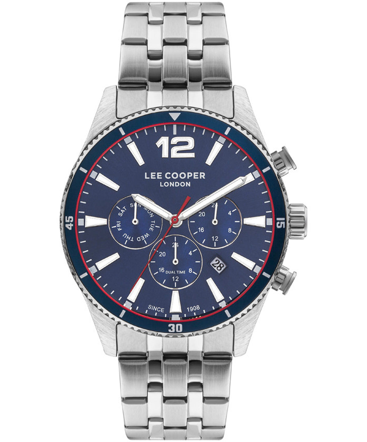 Lee Cooper  Men's Watch Blue Dial Silver Metal Strap, LC07641.390