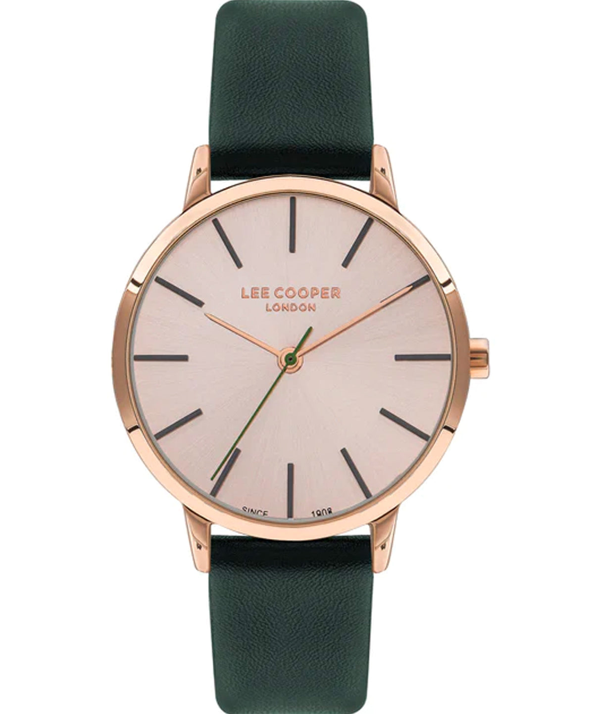 Lee Cooper  Women's Watch Rose Gold Dial Green Leather Strap, LC07646.417