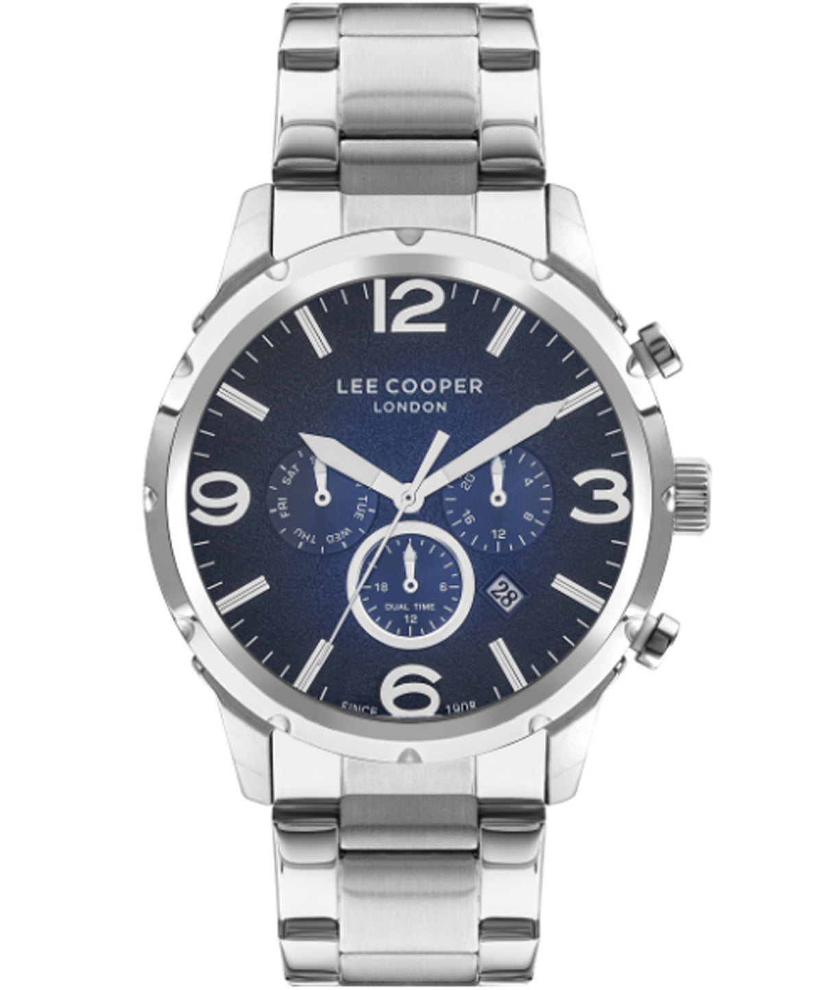Lee Cooper  Men's Watch Blue Dial Silver Metal Strap, LC07672.390