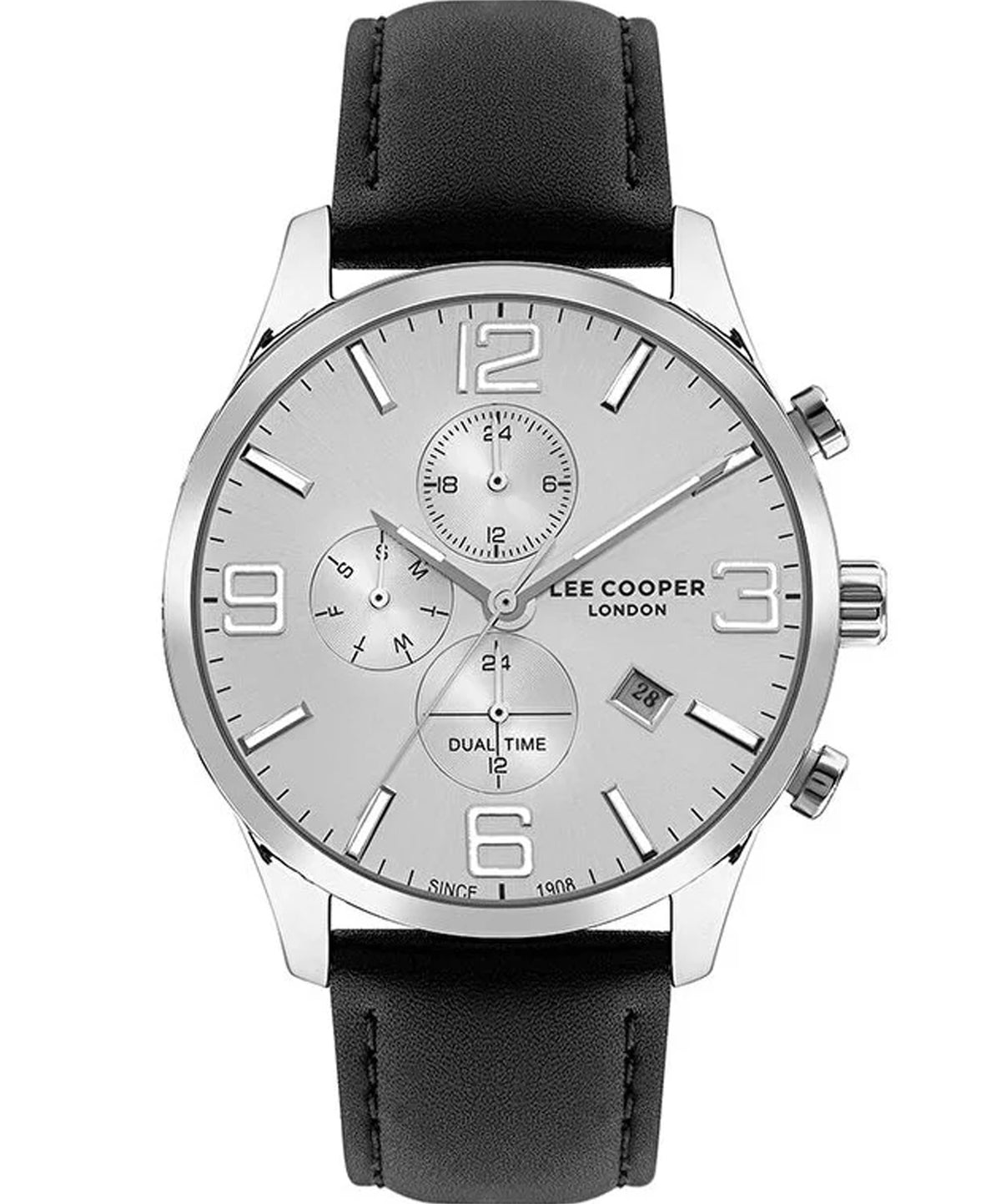 Lee Cooper  Men's Watch Silver Dial Black Leather Strap, LC07713.331