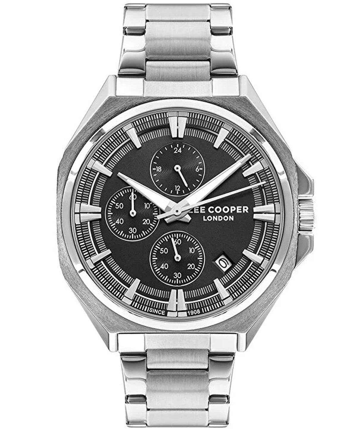 Lee Cooper  Men's Watch Black Dial Silver Metal Strap, LC07716.350