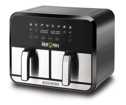 Black+Decker Digital Dual Zone Air Fryer 1700W 4L+4L Capacity, Frying, Grilling, Broiling, Roasting, and Baking, DZAF1700 Air Fryer BL-DZAF1700