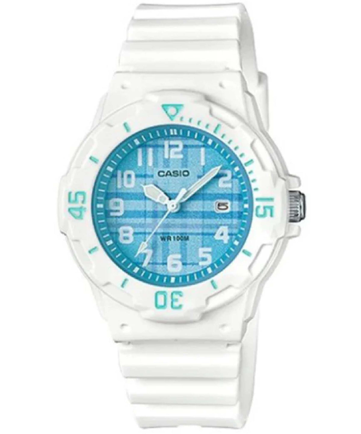 Casio Women's Watch Analog, Blue Dial White Resin Strap, LRW-200H-2CVDF