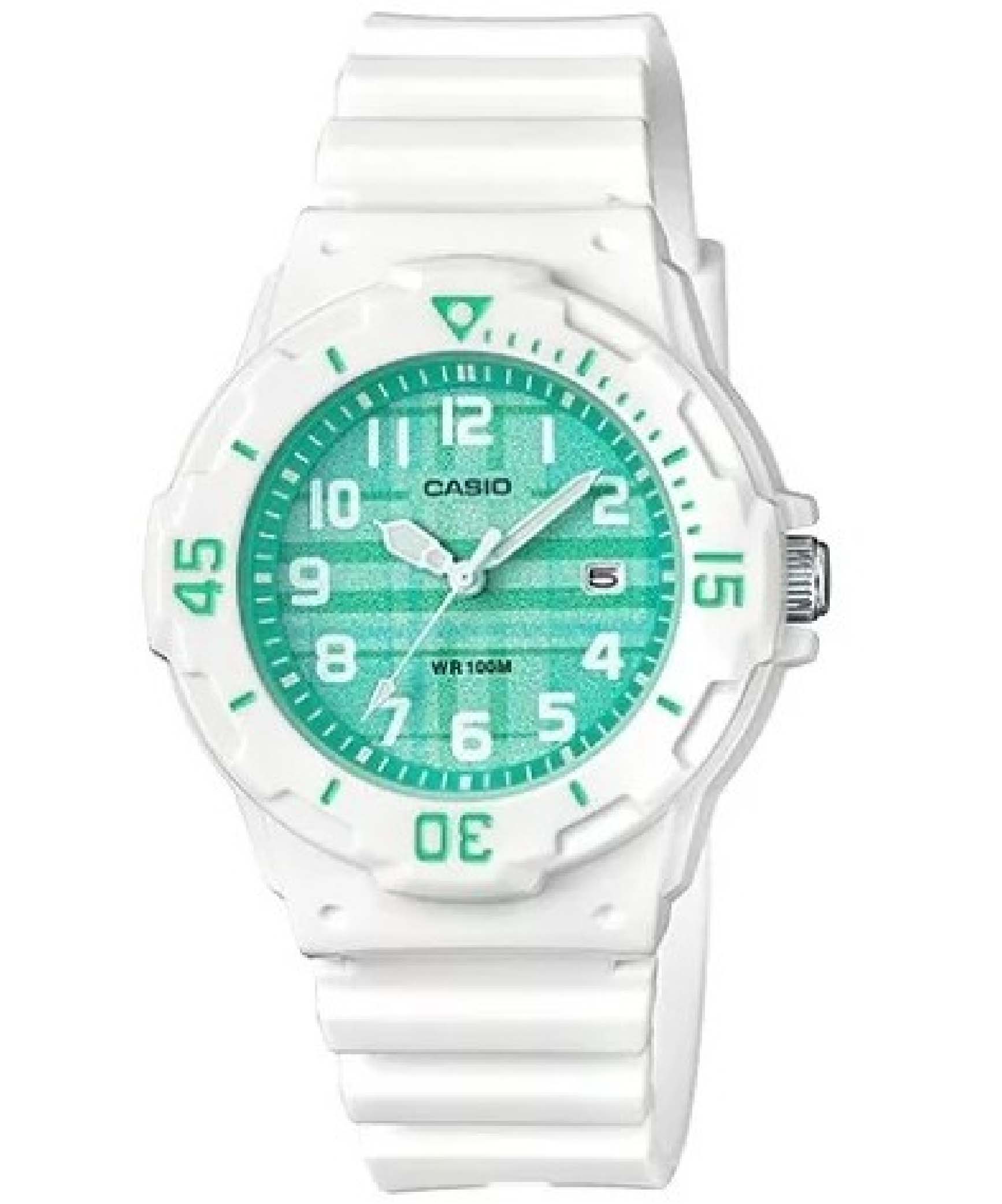 Casio Women's Watch Analog, Green Dial White Resin Strap, LRW-200H-3CVDF