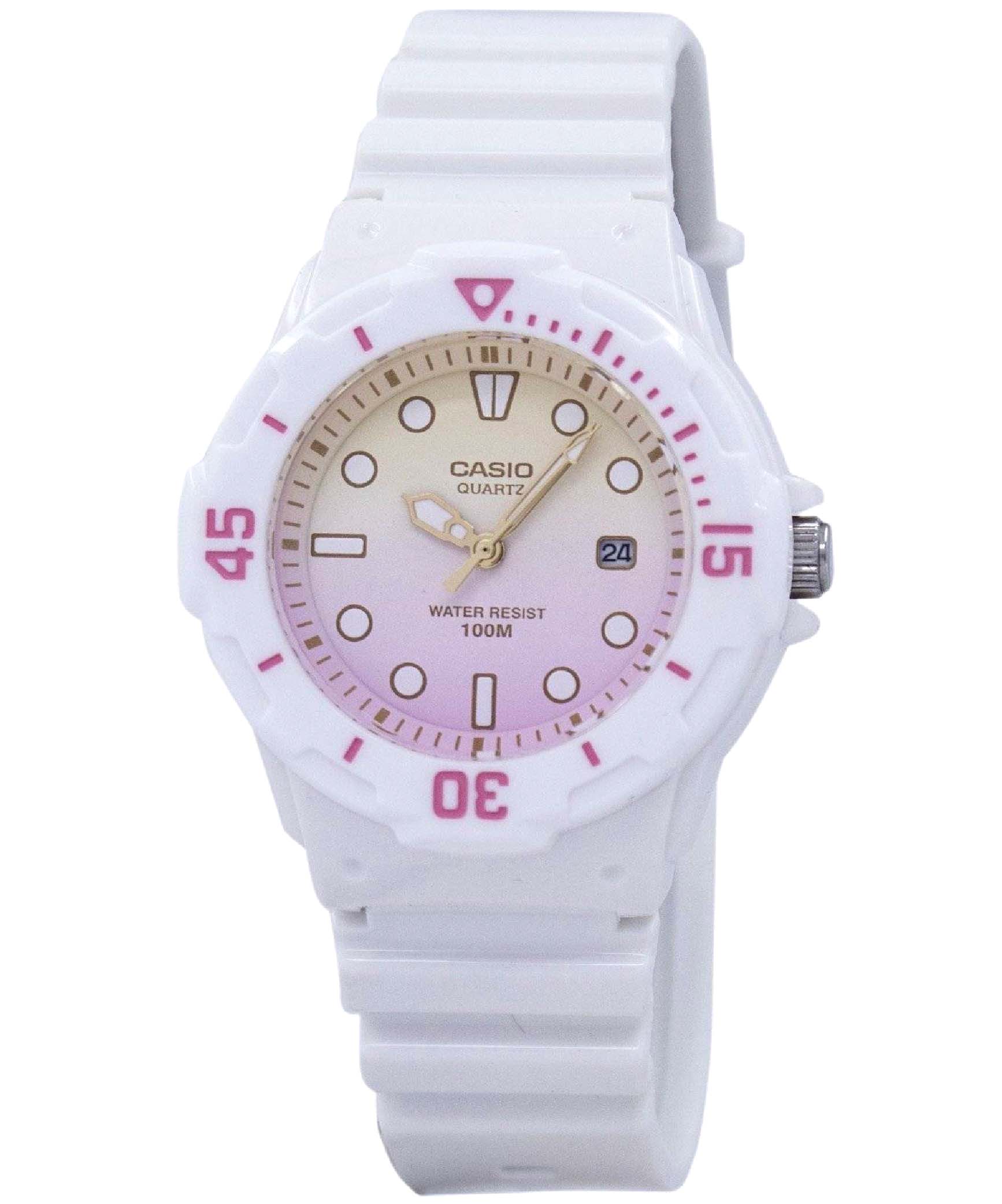 Casio Women's Watch Analog, Yellow & Pink Dial White Resin Strap, LRW-200H-4E2VDR