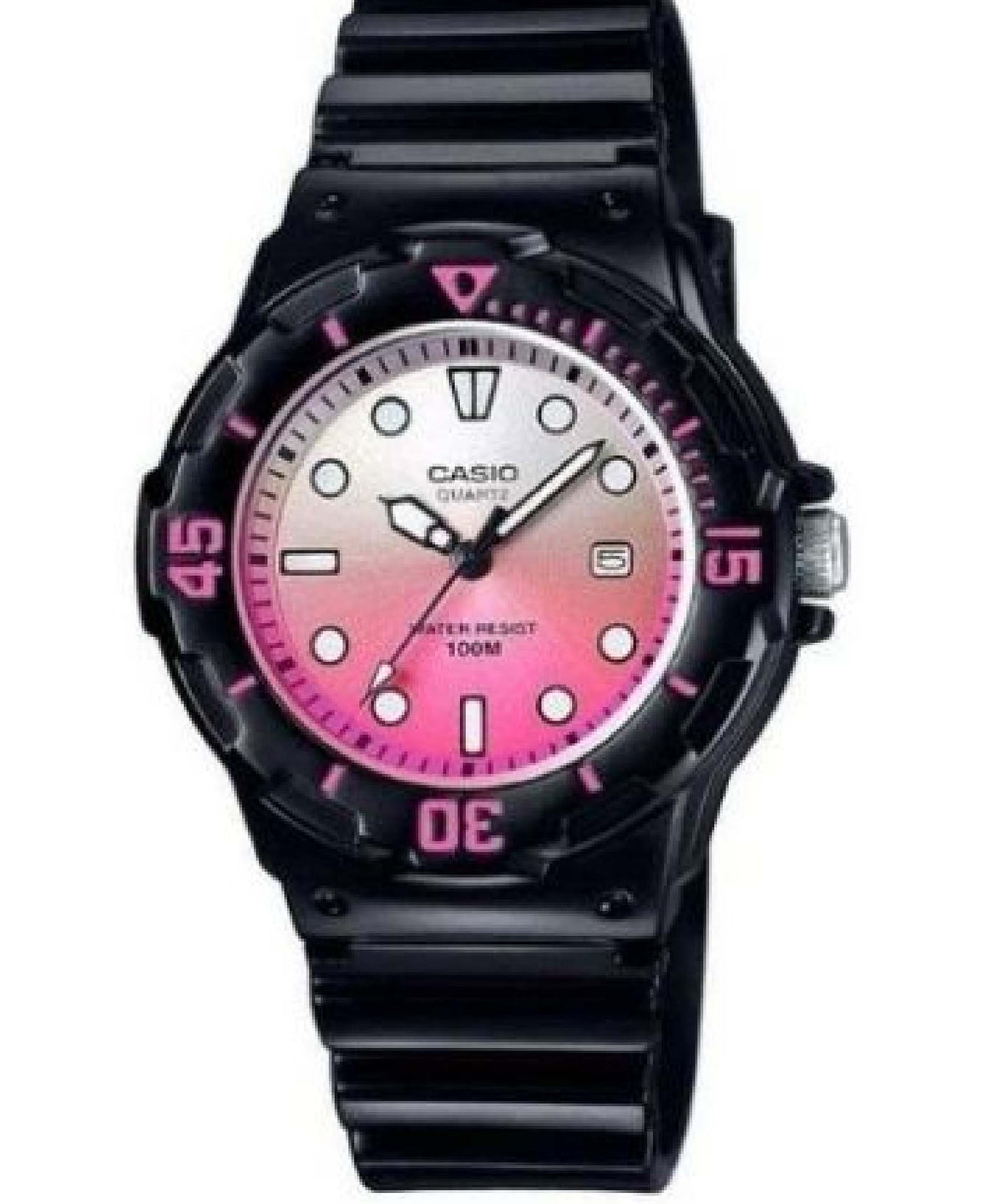 Casio Women's Watch Analog, Pink Dial Black Resin Strap, LRW-200H-4EVDR