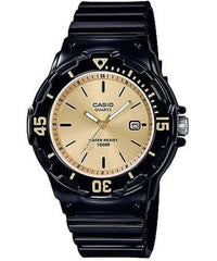 Casio Women's Watch Analog, Gold Dial Black Resin Strap, LRW-200H-9EVDF