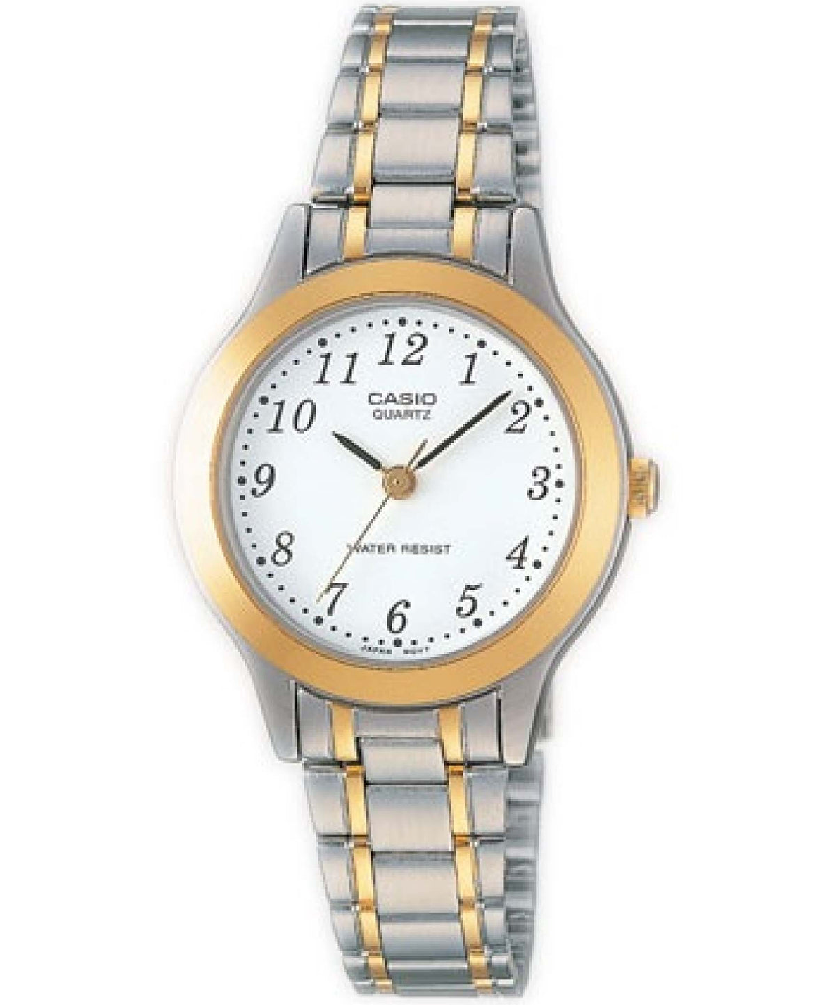 Casio Women's Watch Analog, White Dial Silver & Gold Stainless Steel Strap, LTP-1128G-7BRDF