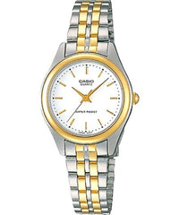 Casio Women's Watch Analog, White Dial Silver & Gold Stainless Steel Strap, LTP-1129G-7ARDF