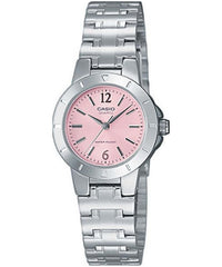 Casio Women's Watch Analog, Pink Dial Silver Stainless Steel Strap, LTP-1177A-4A1DF