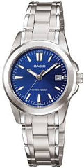 Casio Women's Watch Analog, Blue Dial Silver Stainless Steel Strap, LTP-1215A-2A2DF