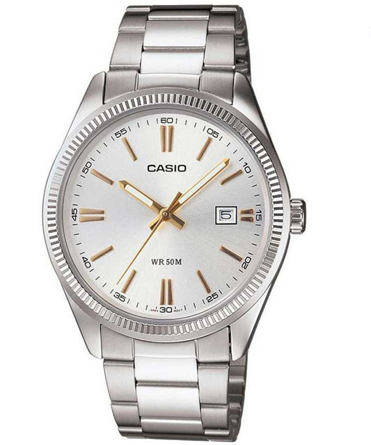 Casio men analog watch, silver dial with comfortable strap, model CS-LTP-1302D-7A2VD, Bahrain
