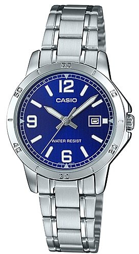 Casio Women's Watch Analog, Blue Dial Silver Stainless Steel Strap, LTP-V004D-2BUDF