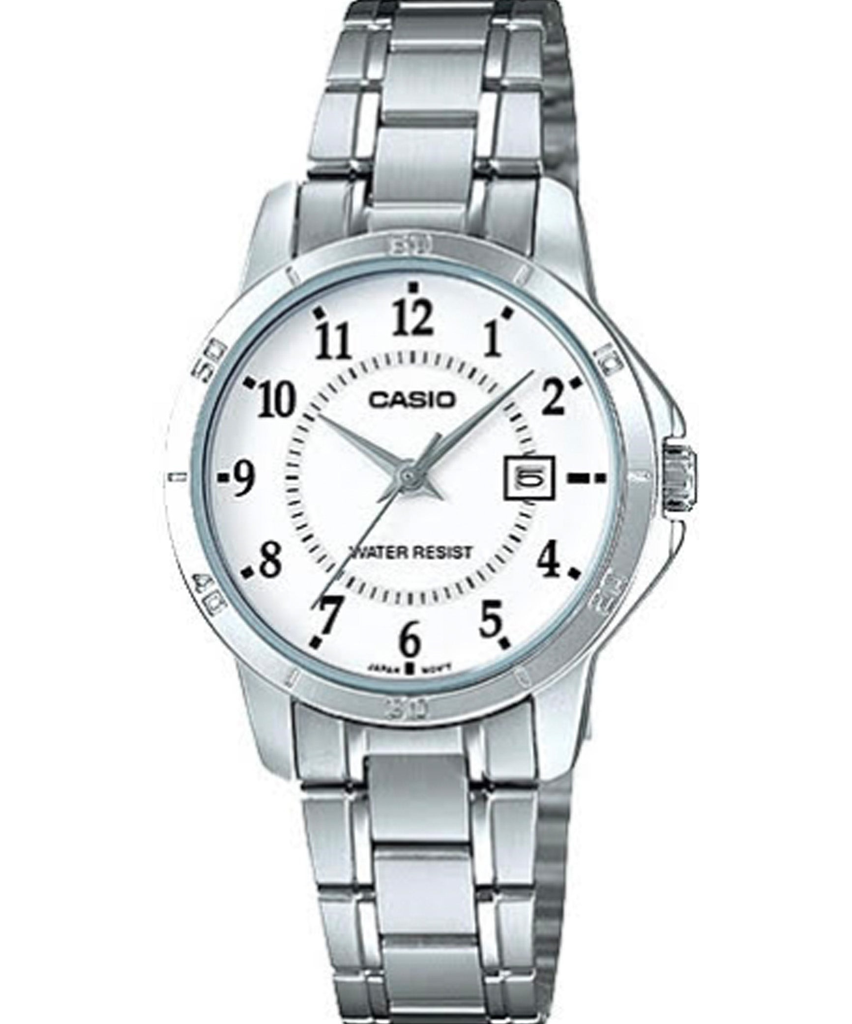 Casio Women's Watch Analog, White Dial Silver Stainless Band