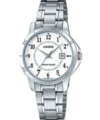 Casio Women's Watch Analog, White Dial Silver Stainless Band