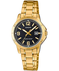 Casio Women's Watch Analog, Black Dial Gold Stainless Steel Strap, LTP-V004G-1BUDF