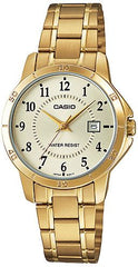 Casio Women's Watch Analog, Gold Dial Gold Stainless Steel Strap, LTP-V004G-9BUDF