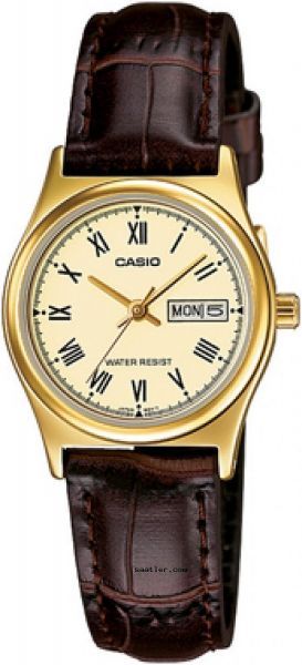 Casio Women's Watch Analog, Champagne Dial Brown Leather Strap, LTP-V006GL-9BUD