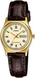 Casio Women's Watch Analog, Champagne Dial Brown Leather Strap, LTP-V006GL-9BUD