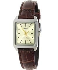 Casio Women's Watch Analog, Gold Dial Brown Leather Strap, LTP-V007L-9EUDF