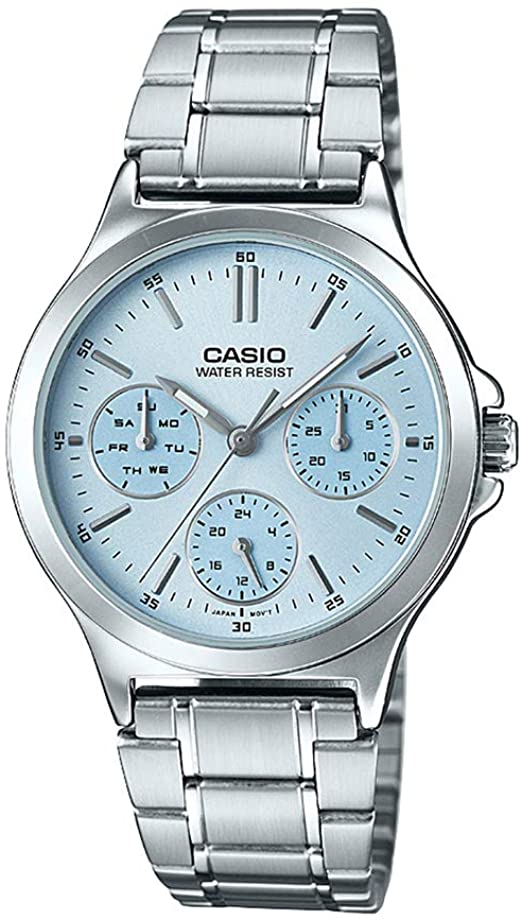 Casio Women's Watch Analog, Blue Dial Silver Stainless Steel Strap, LTP-V300D-2AUDF