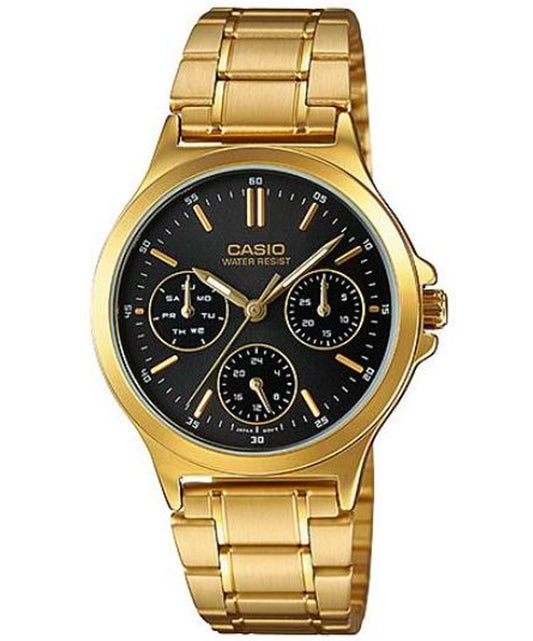 Casio men analog watch, black dial with comfortable strap, model CS-LTP-V300G-1AUDF, Bahrain