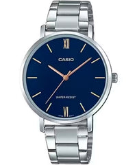 Casio Women's Watch Analog, Dark Blue Dial Silver Stainless Steel Strap, LTP-VT01D-2BUDF