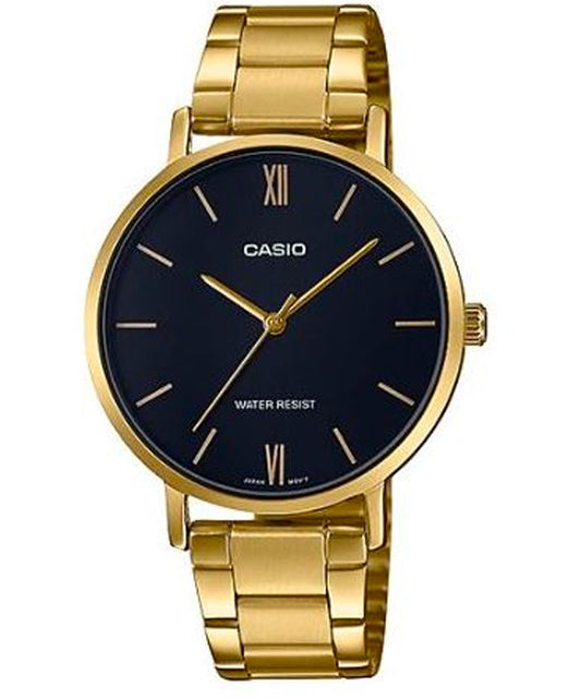 Casio men analog watch, black dial with comfortable strap, model CS-LTP-VT01G-1BUDF, Bahrain