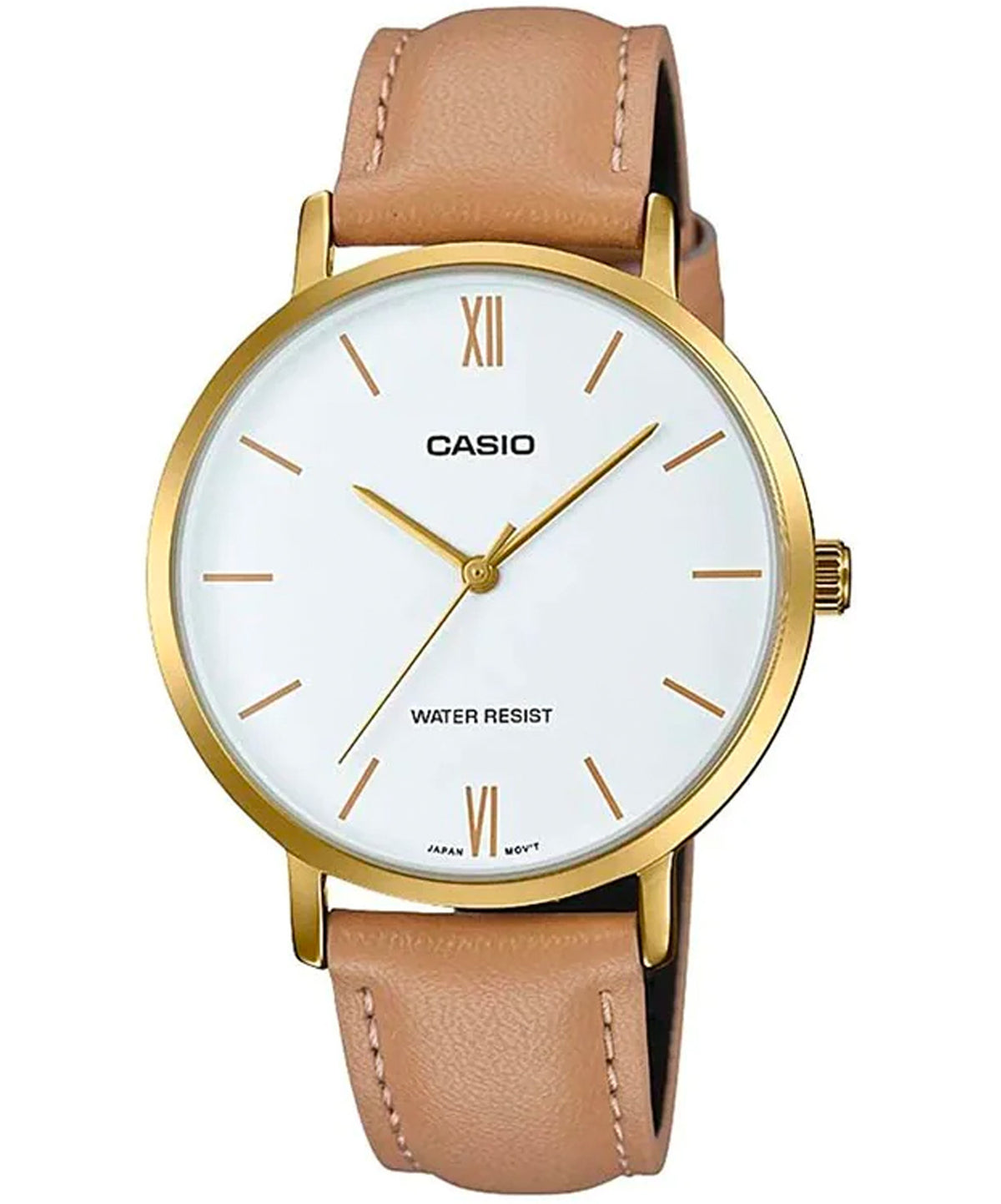 Casio Women's Watch Analog, White Dial Brown Leather Strap, LTP-VT01GL-7BUD