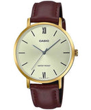 Casio Women's Watch Analog, Champagne Dial Brown Leather Strap, LTP-VT01GL-9BUD