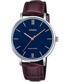 Casio Women's Watch Analog, Blue Dial Brown Leather Strap, LTP-VT01L-2BUDF