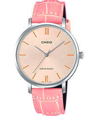 Casio Women's Watch Analog, Pink Dial Pink Leather Strap, LTP-VT01L-4BUDF