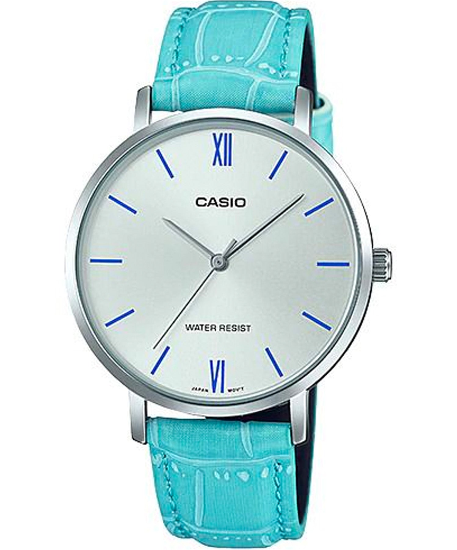 Casio Women's Watch Analog, Silver Dial Blue Leather Strap, LTP-VT01L-7B3UD