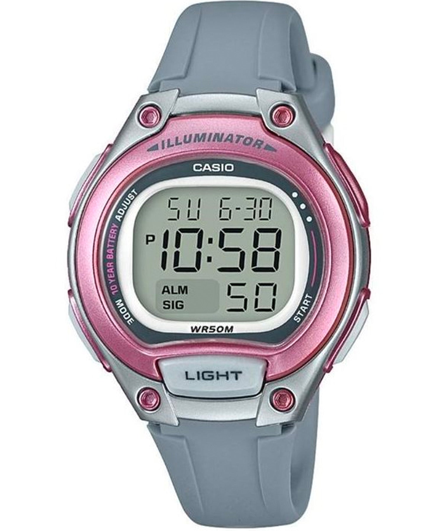 Casio Women's Watch Digital, Pink Dial Grey Resin Strap, LW-203-8AVDF