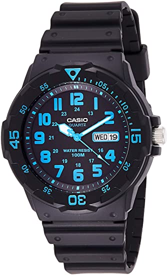 Casio Men's Watch Analog, Blue Dial Black Resin Strap, MRW-200H-2BVDF