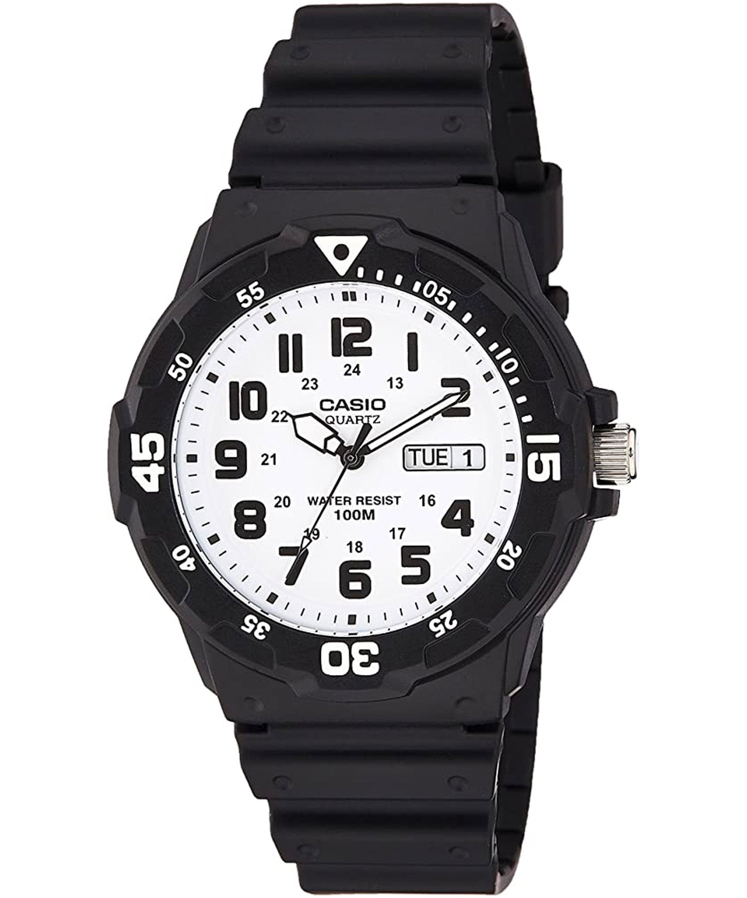 Casio Men's Watch Analog, White Dial Black Resin Strap, MRW-200H-7BVDF