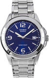 Casio Men's Watch Analog, Blue Dial Silver Stainless Steel Strap, MTP-1215A-2ADF