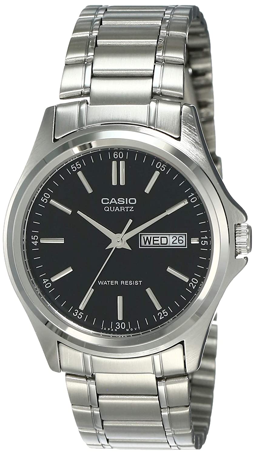 Casio Men's Watch Analog, Black Dial Silver Stainless Steel Strap, MTP-1239D-1ADF