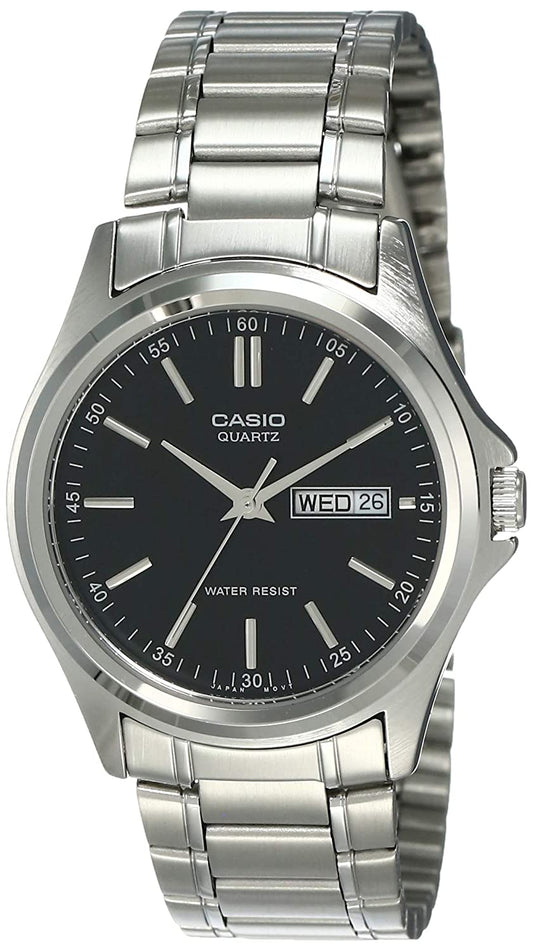 Casio men analog watch, black dial with comfortable strap, model CS-MTP-1239D-1ADF, Bahrain