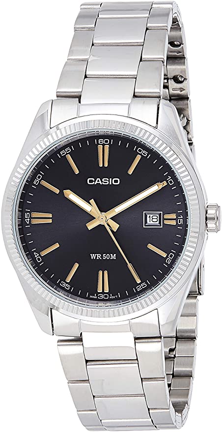 Casio Men's Watch Analog, Black Dial Silver Stainless Steel Strap, MTP-1302D-1A2VD