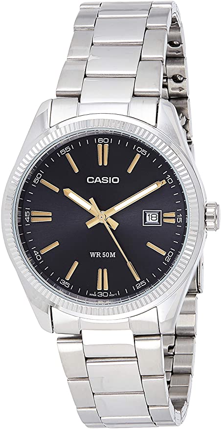 Casio men analog watch, black dial with comfortable strap, model CS-MTP-1302D-1A2VD, Bahrain