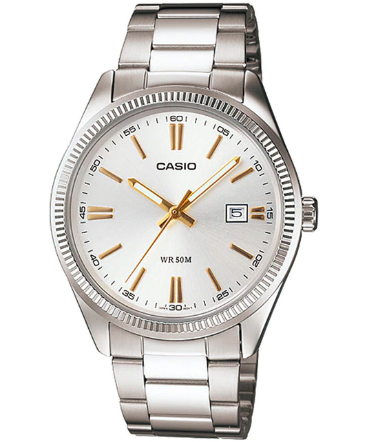 Casio men analog watch, silver dial with comfortable strap, model CS-MTP-1302D-7A2VD, Bahrain