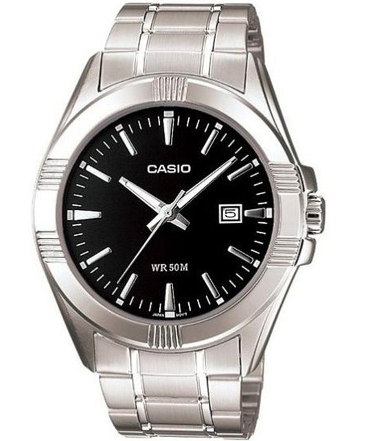 Casio men analog watch, black dial with comfortable strap, model CS-MTP-1308D-1AVDF, Bahrain