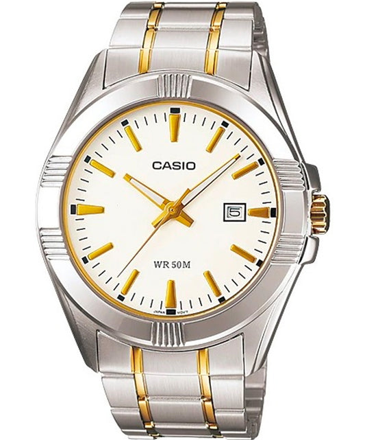 Casio men analog watch, white dial with comfortable strap, model CS-MTP-1308SG-7AVD, Bahrain
