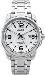 Casio Men's Watch Analog, White Dial Silver Stainless Steel Strap, MTP-1314D-7AVDF