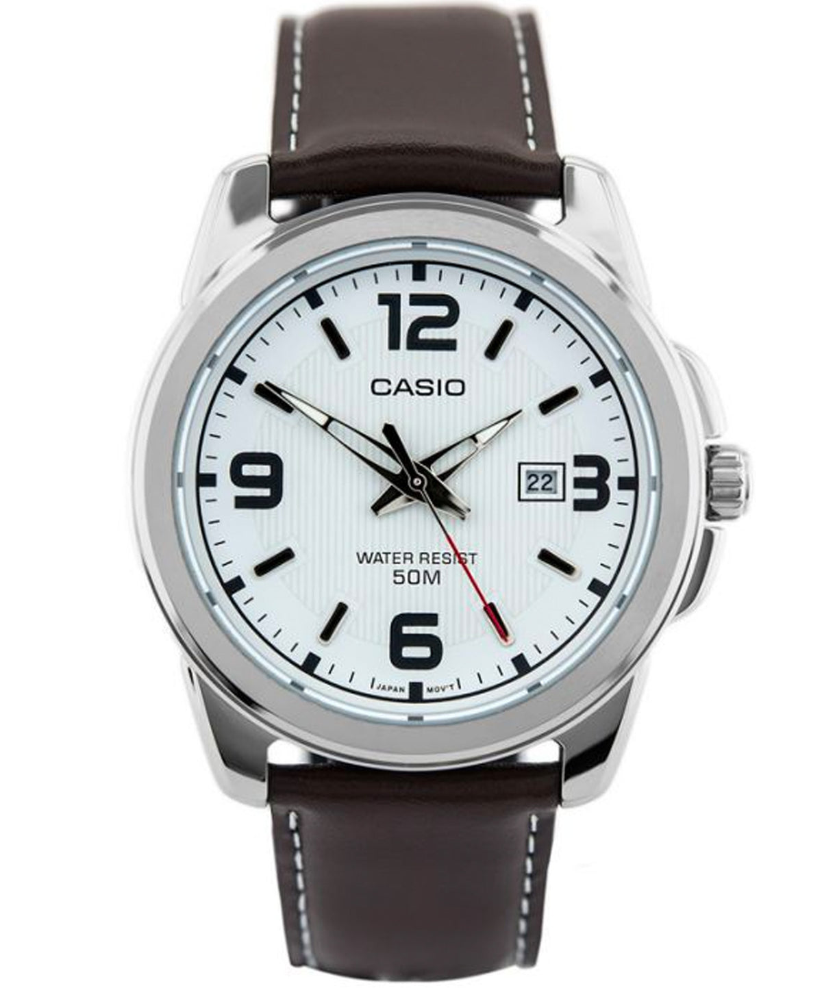 Casio Men's Watch Analog, White Dial Brown Leather Strap, MTP-1314L-7AVDF