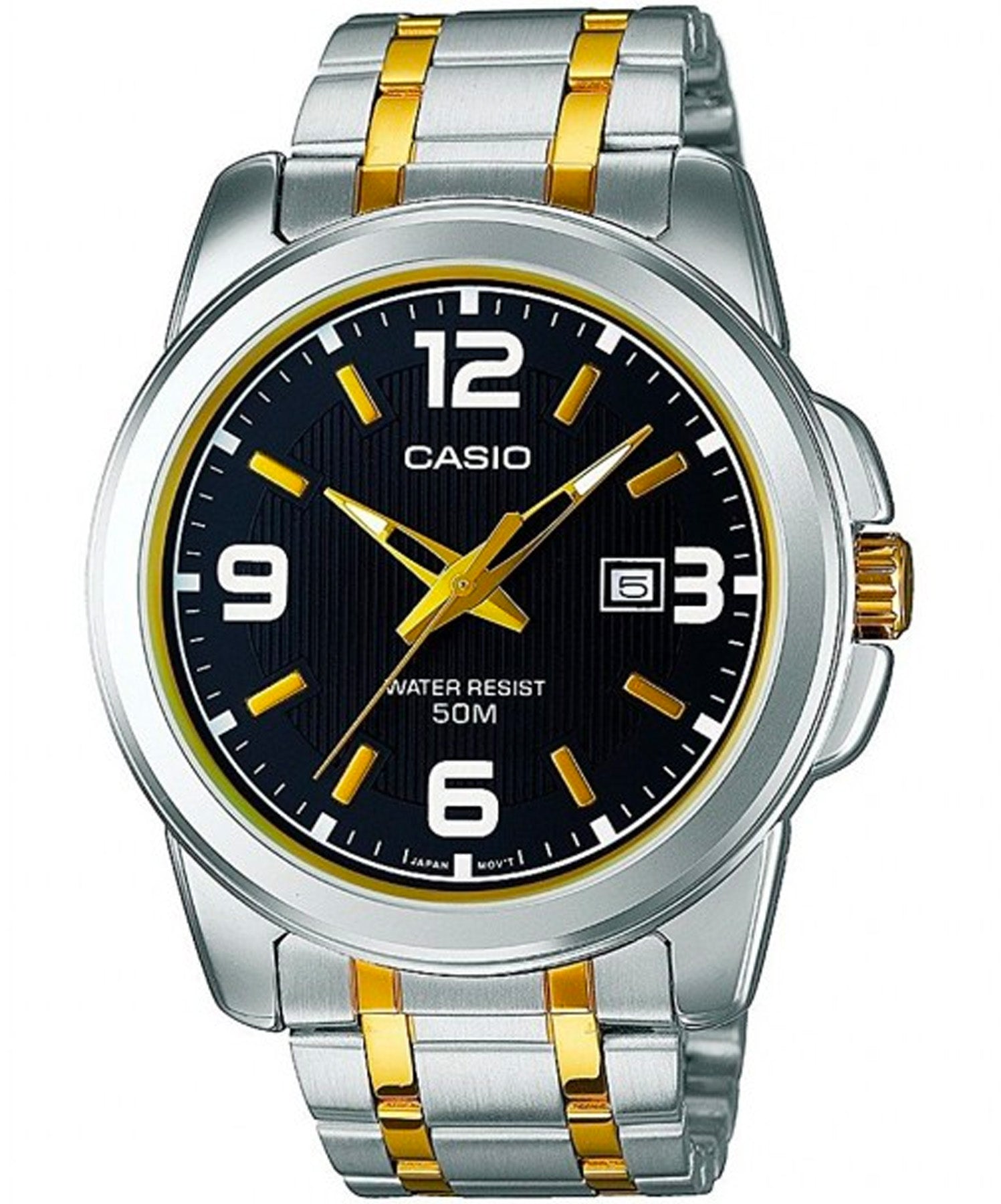 Casio Men's Watch Analog, Black Dial Silver & Gold Stainless Steel Strap, MTP-1314SG-1AVD