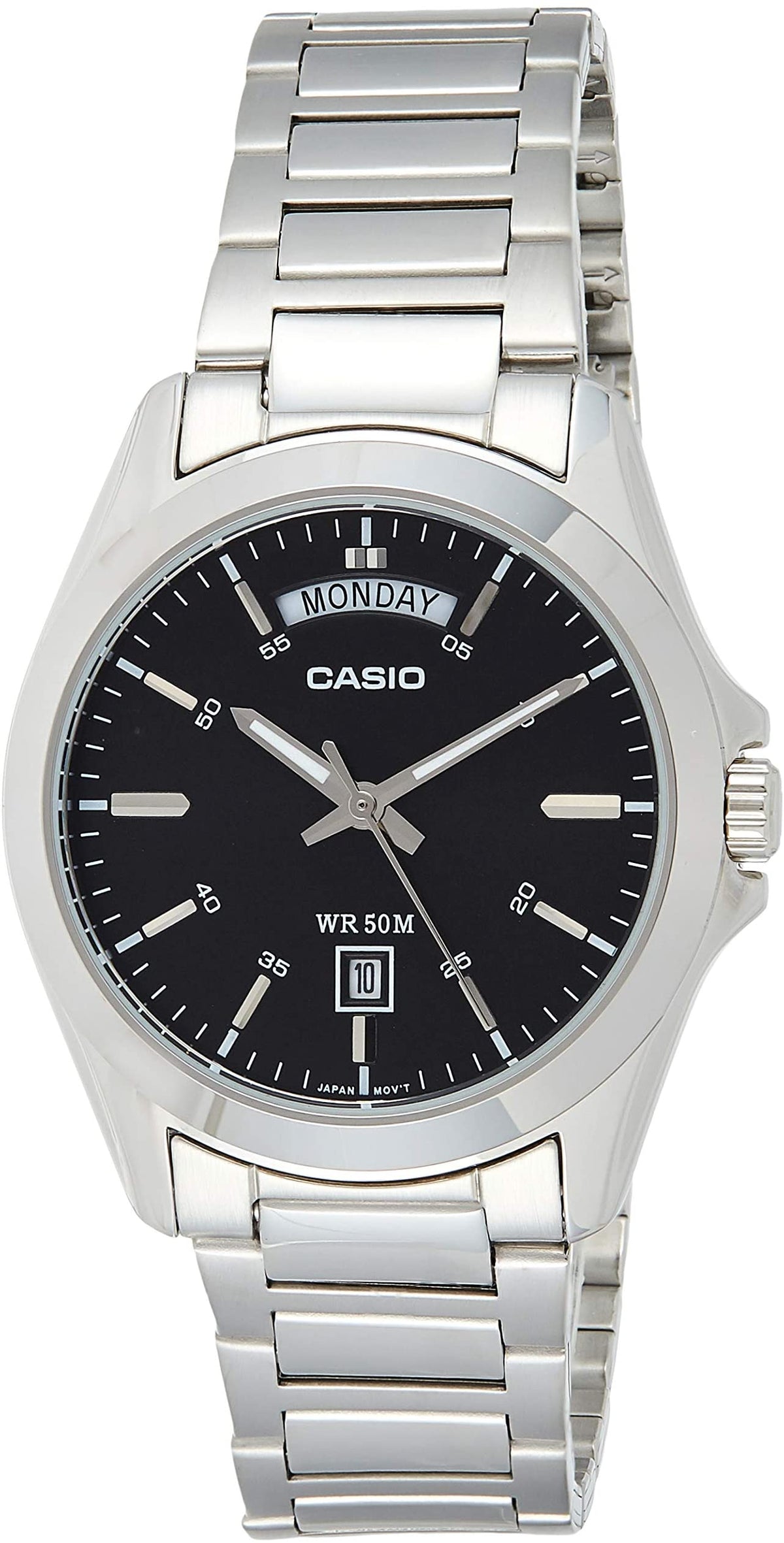 Casio Men's Watch Analog, Black Dial Silver Stainless Steel Strap, MTP-1370D-1A1VD