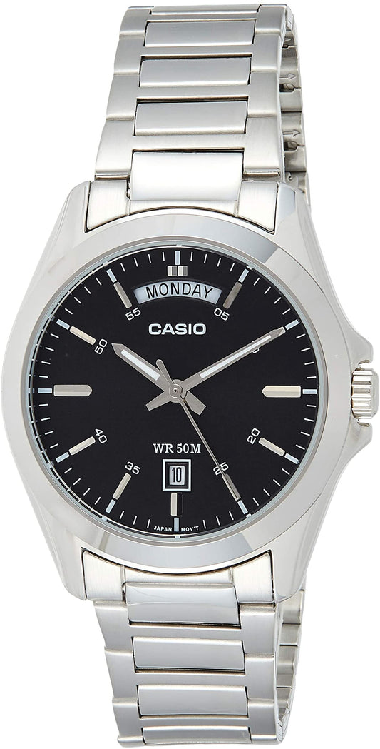Casio men analog watch, black dial with comfortable strap, model CS-MTP-1370D-1A1VD, Bahrain