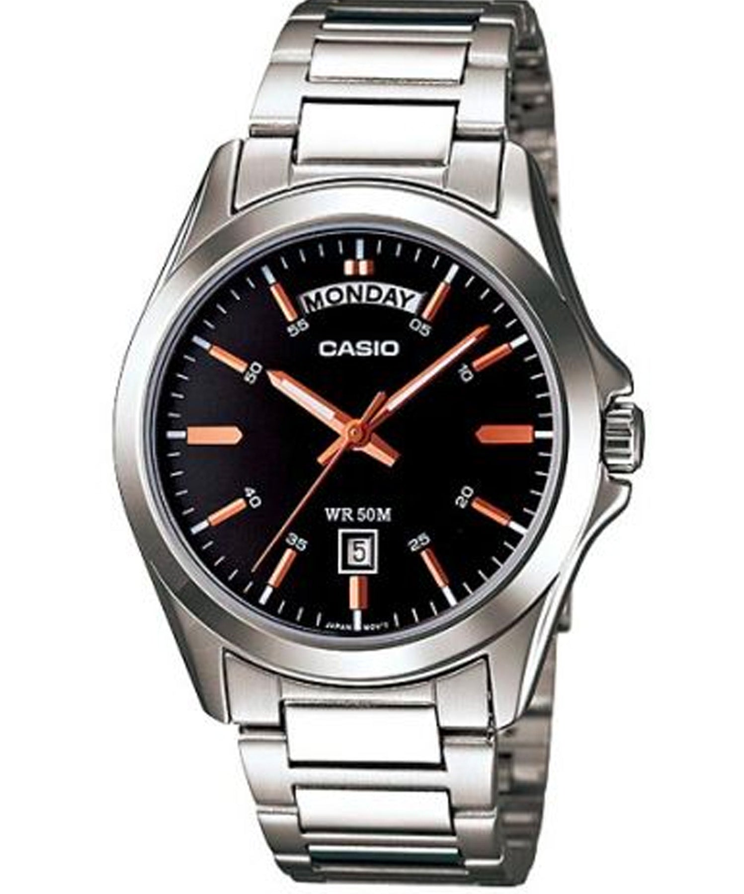 Casio Men's Watch Analog, Black Dial Silver Stainless Steel Strap, MTP-1370D-1A2VD